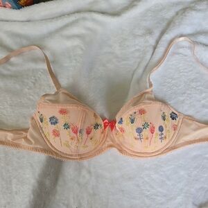 Floral Embroidered Bra in Peach
